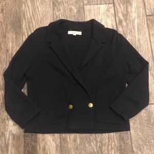 LOFT Cropped Navy Jacket with 3/4 Sleeves Medium